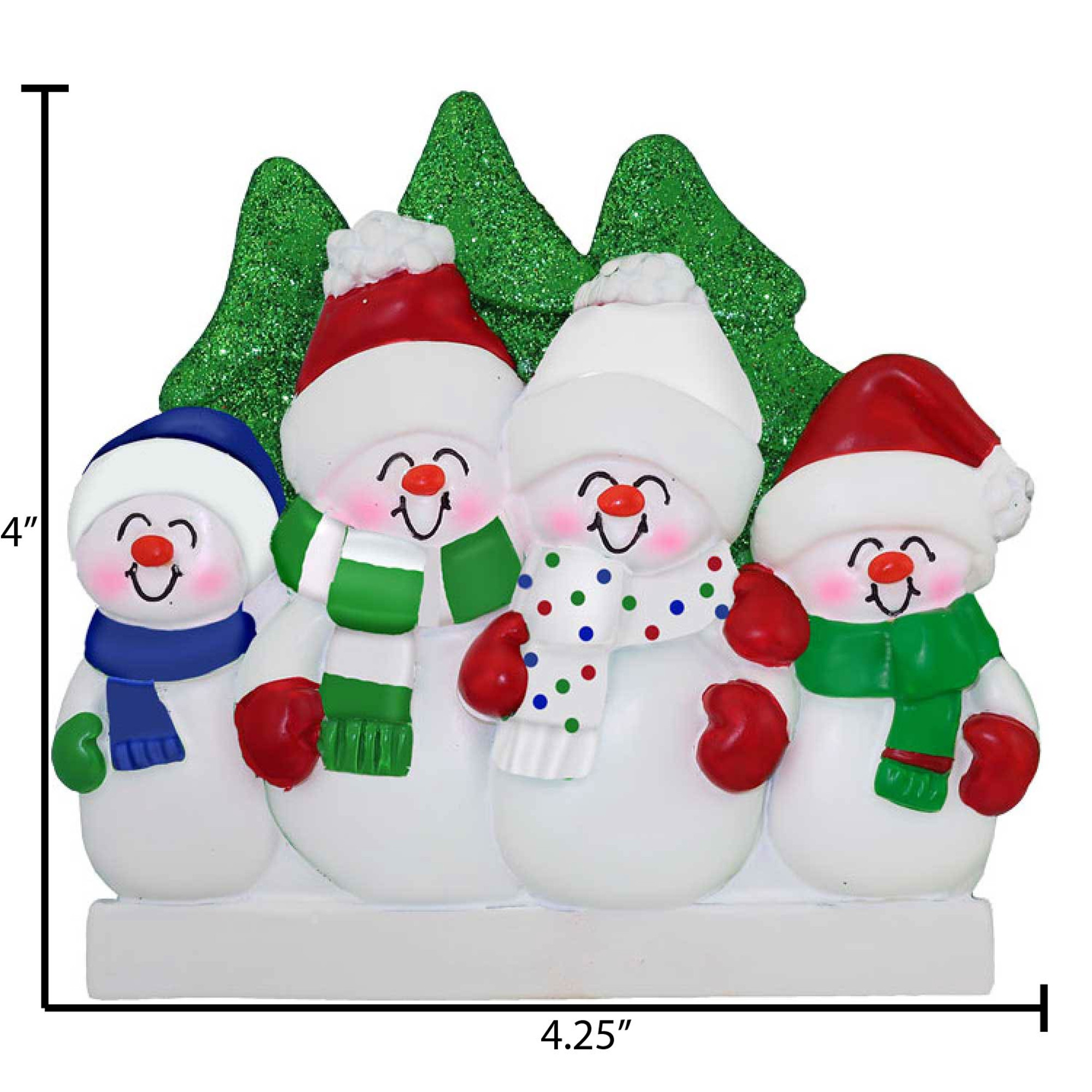 Personalized Snowman Family of 4 with Winter Attire Ornament