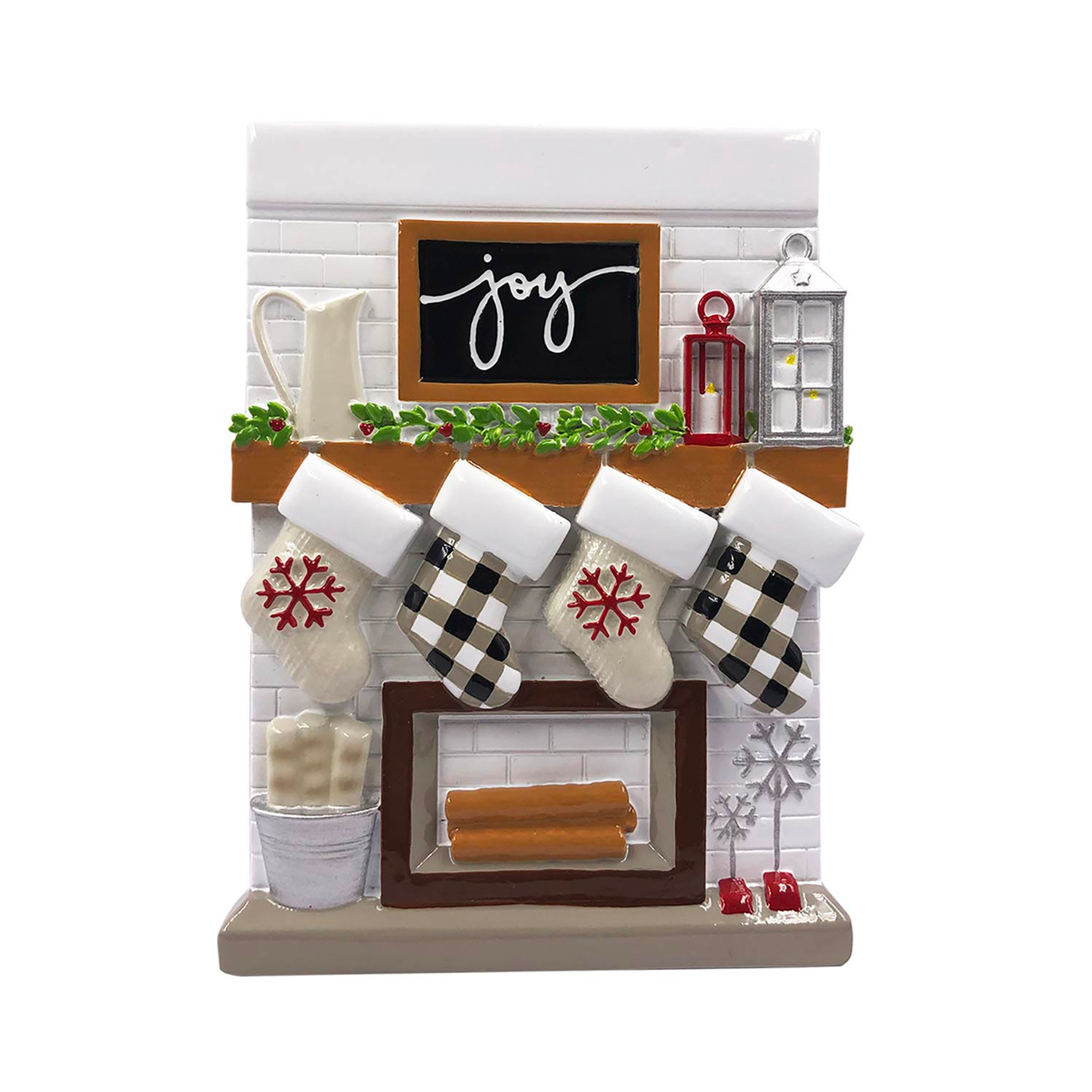 Personalized Christmas Stockings on Fireplace Family of 4