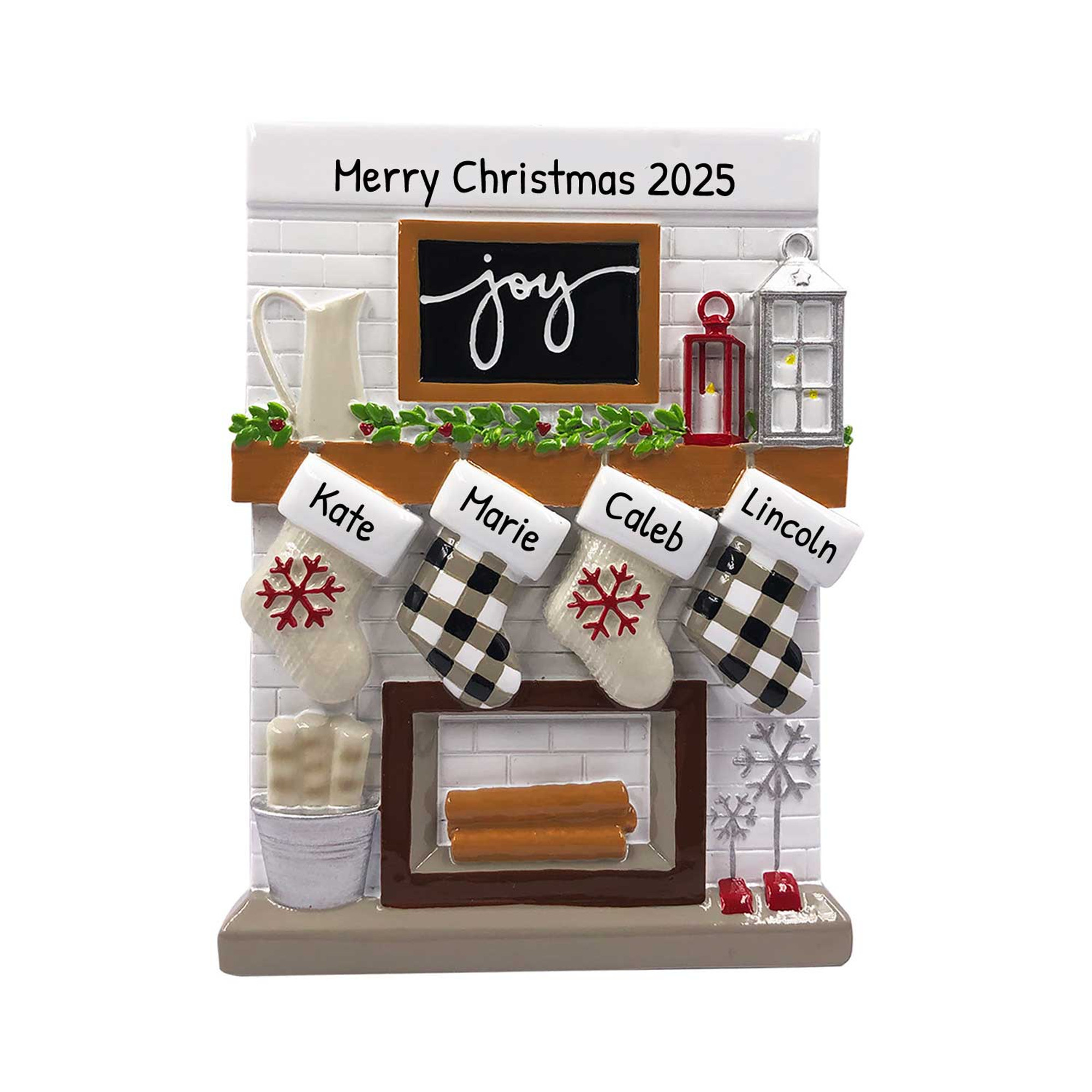 Personalized Christmas Stockings on Fireplace Family of 4