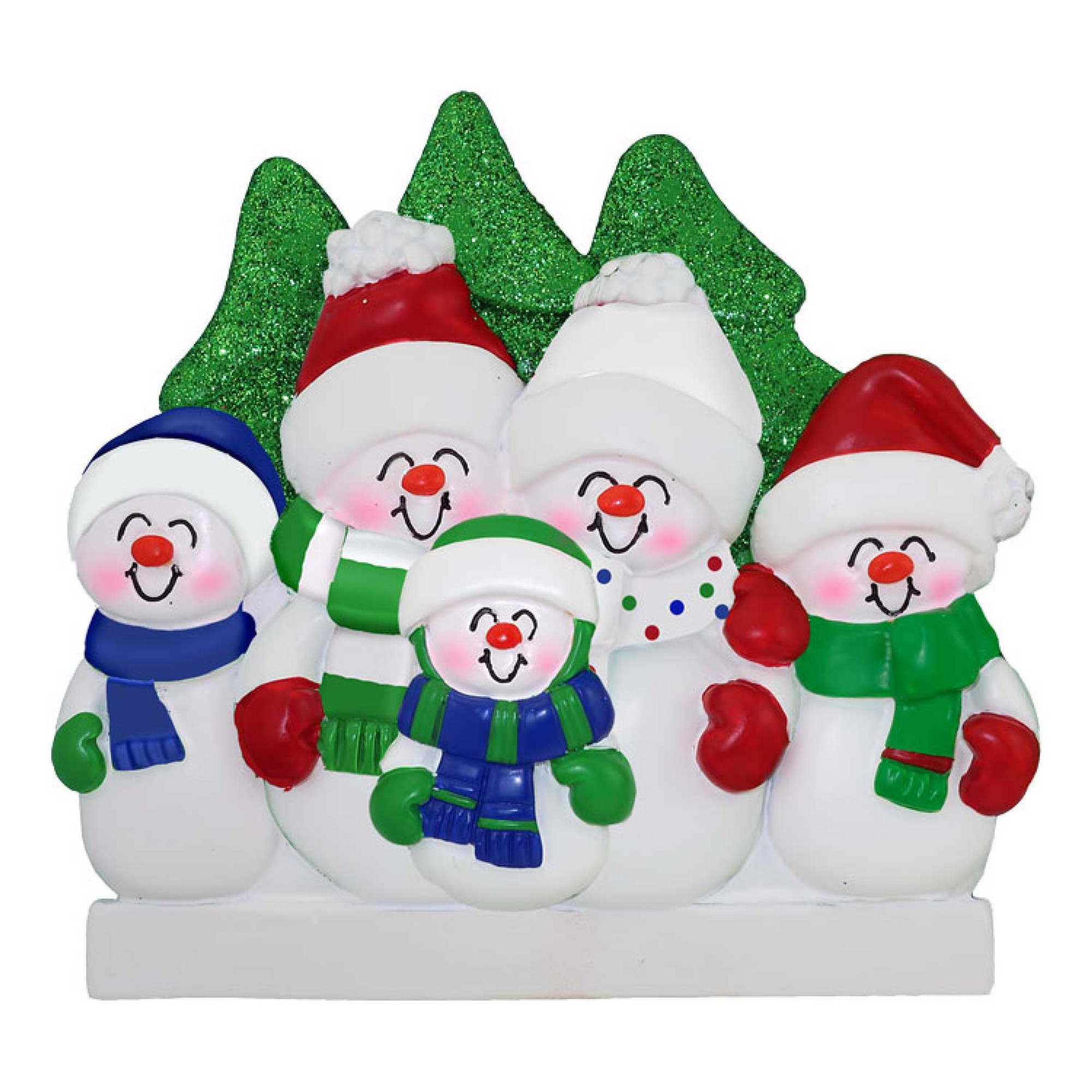 Personalized Snowman Family of 5 with Winter Attire Ornament