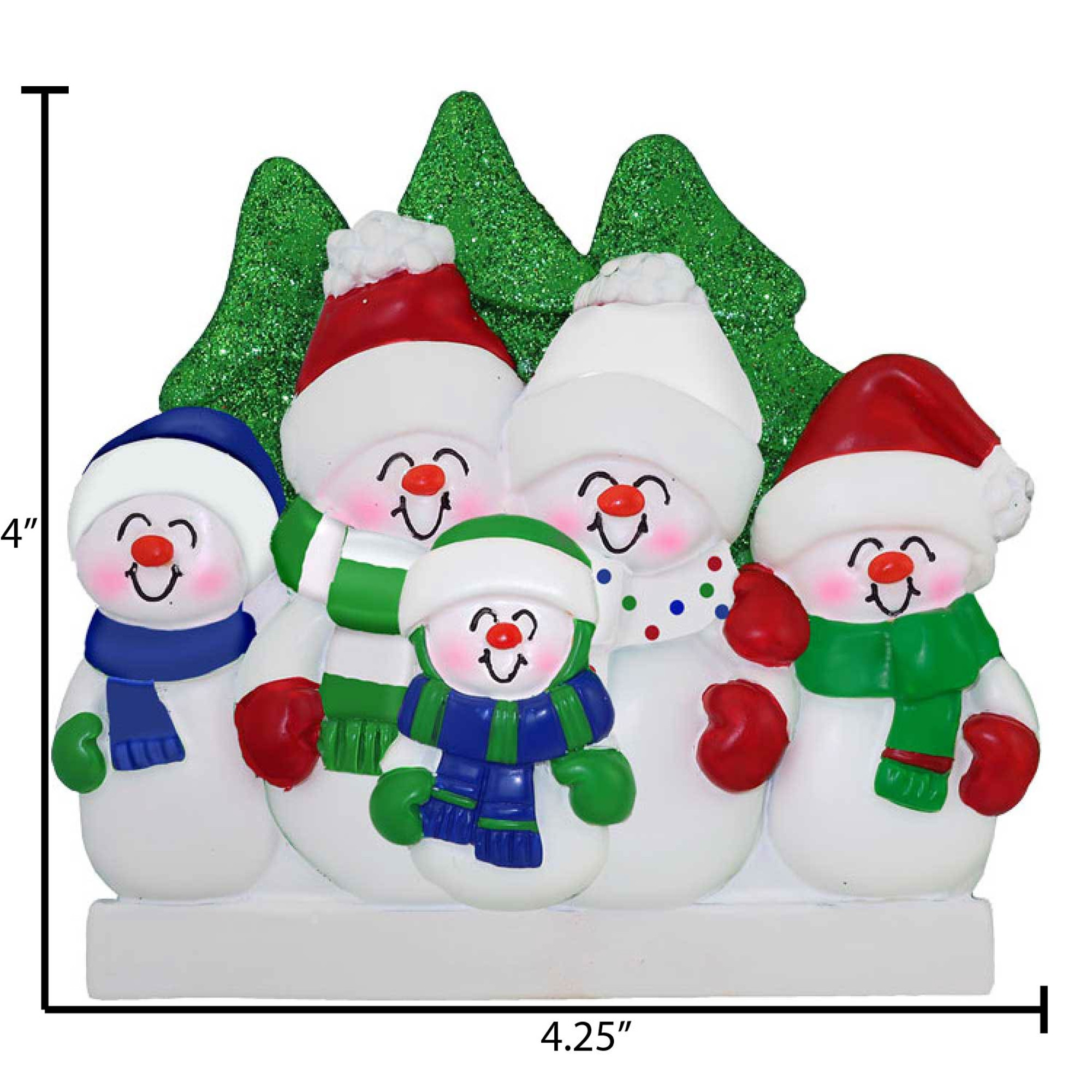 Personalized Snowman Family of 5 with Winter Attire Ornament