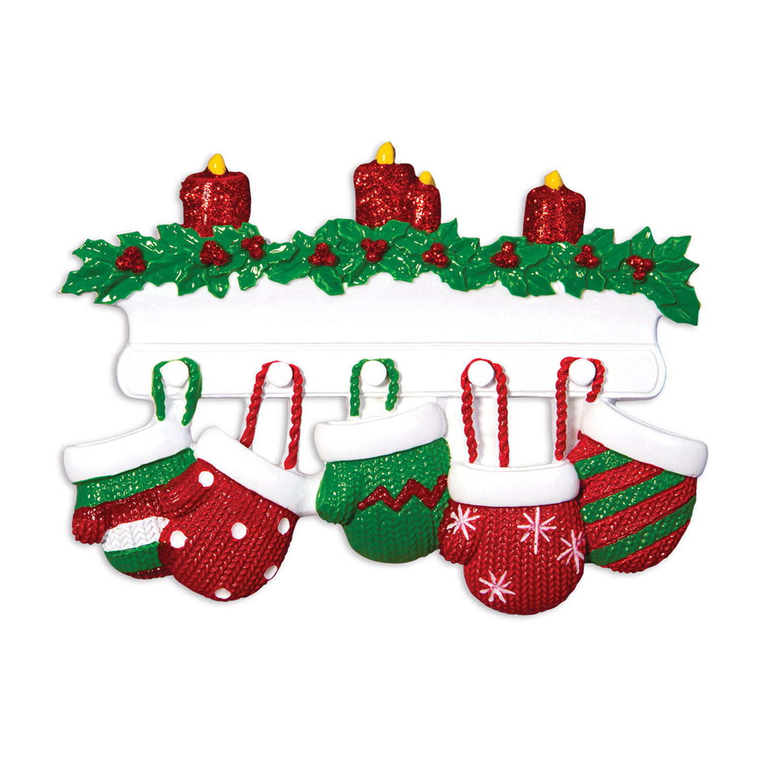 Personalized Family of 5 Hanging Mittens Christmas Ornament