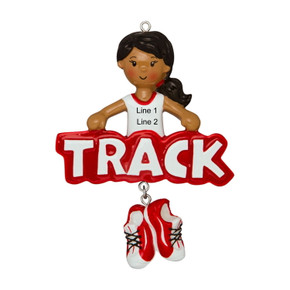 Personalized Red African American Girl Track Runner Ornament