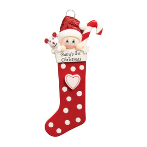 Personalized Baby in Red Stocking First Christmas Ornament