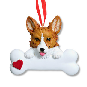 Personalized Corgi Dog Bone Christmas Ornament