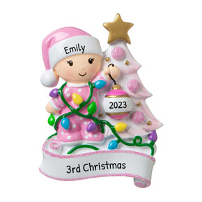 Personalized Girl Decorating Christmas Tree Toddler Ornament Personalized Girl Decorating Christmas Tree Toddler Ornament