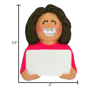 Personalized African American Girl with Braces Kid Ornament