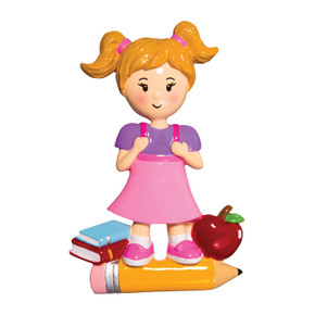 Personalized Girl on Pencil 1st Day of Preschool Ornament