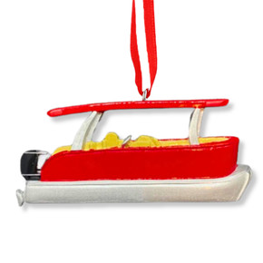 Personalized Red Pontoon Boat Beach Ornament