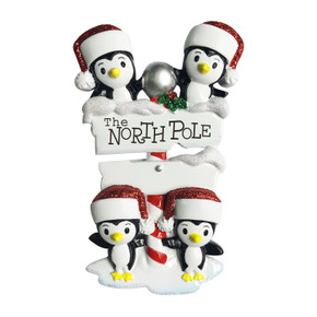 Personalized North Pole Family of 4 Penguin Ornament
