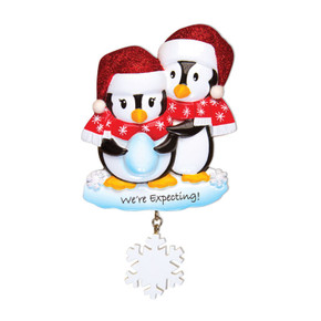 Personalized Expecting Penguin Couple Christmas Ornament