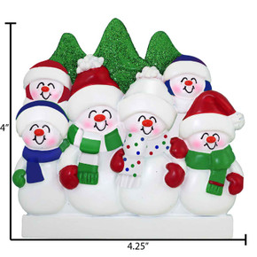 Personalized Snowman Family of 6 with Winter Attire Ornament