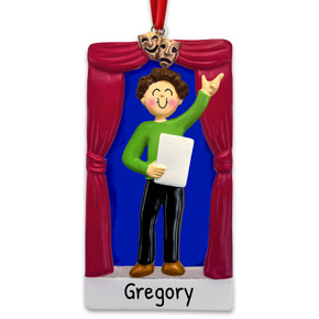 Personalized Brunette Male Actor Thespian Theatre Ornament