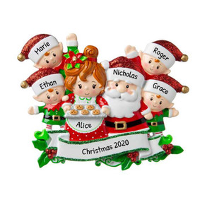 Personalized Santa's Family of 6 Christmas Tree Ornament