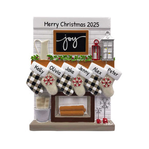 Personalized Christmas Stockings on Fireplace Family of 6