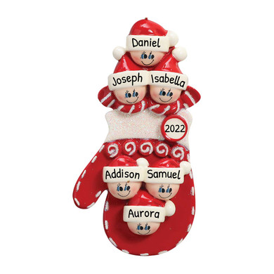 Personalized Christmas Mitten Family of 6 Ornament