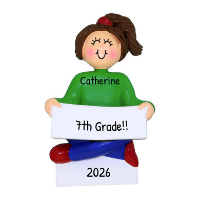Personalized Brunette Girl Story Book Reader School Ornament