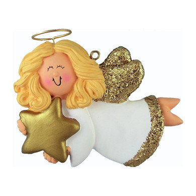 Personalized Blonde Female Angel Golden Star Ornament
