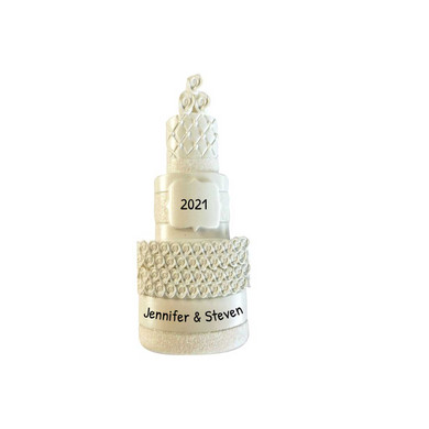 Personalized Elegant Wedding Cake First Christmas Ornament