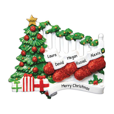 Personalized Bannister Stocking Family of 5 Xmas Ornament