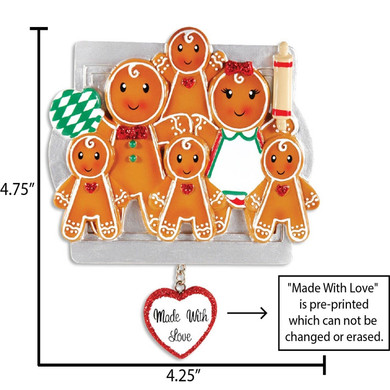 Personalized Gingerbread Cookie Family of 6 Ornament
