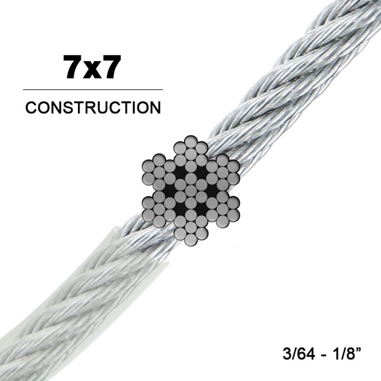 3/32" 100 ft 7x7 Vinyl Coated Wire Rope Cable,1/16" 