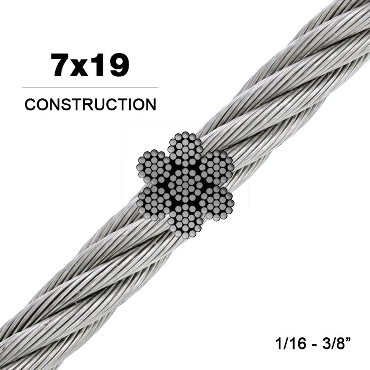 T-304 Grade 7 x 19 Stainless Steel Cable Wire Rope 1/4" 500 ft 