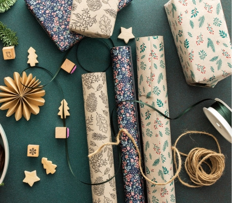 Christmas Holly, Personalized Gift Wrap on Kraft Paper, Recyclable