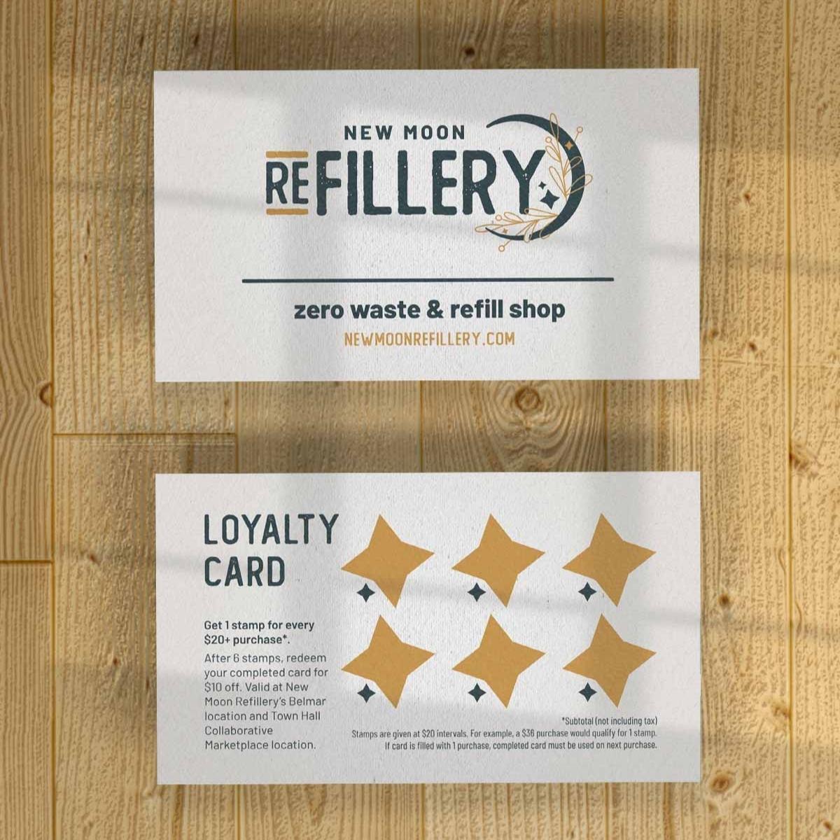 Two matching business cards, front and back.