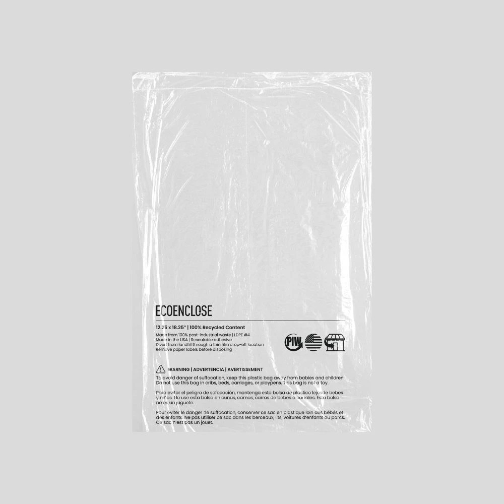 clear poly bag made with recycled content