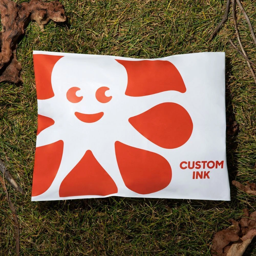 Red and white poly mailer for shipping