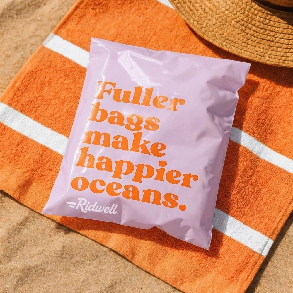 Purple poly mailer made with recycled content