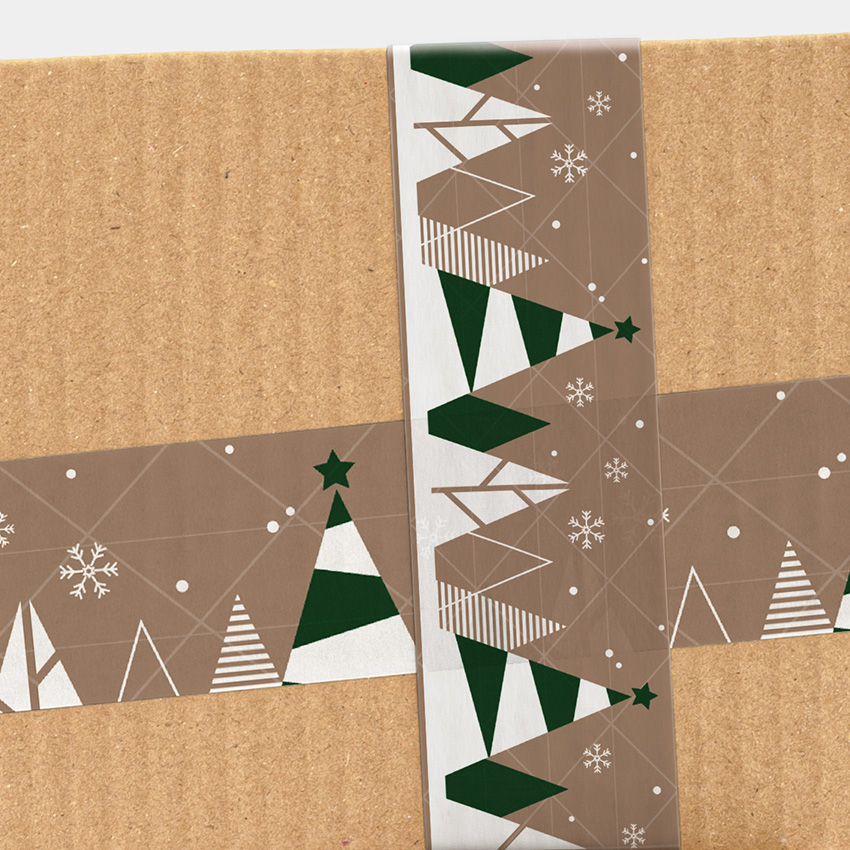 Printed Holiday Trees - Reinforced Kraft Paper Water-Activated Tape - 3" x 450 ft