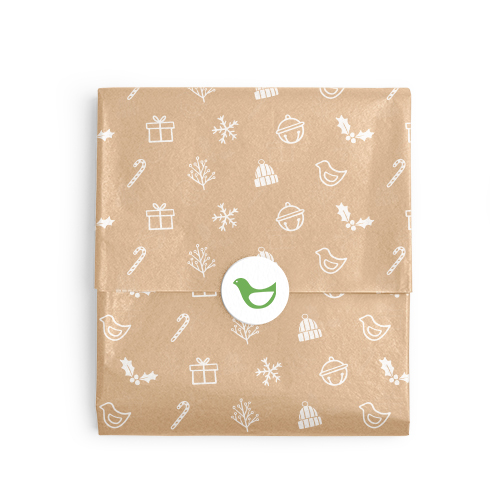 Decorative 100% Recycled Tissue Paper - White Holiday Icons on Kraft - 20 x 30"