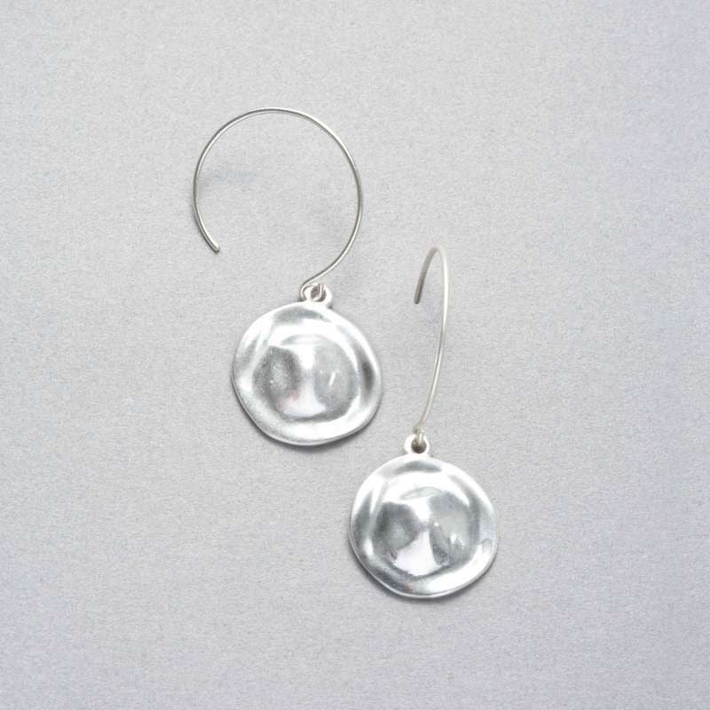Hammered Silver Earrings, Worn Silver, large