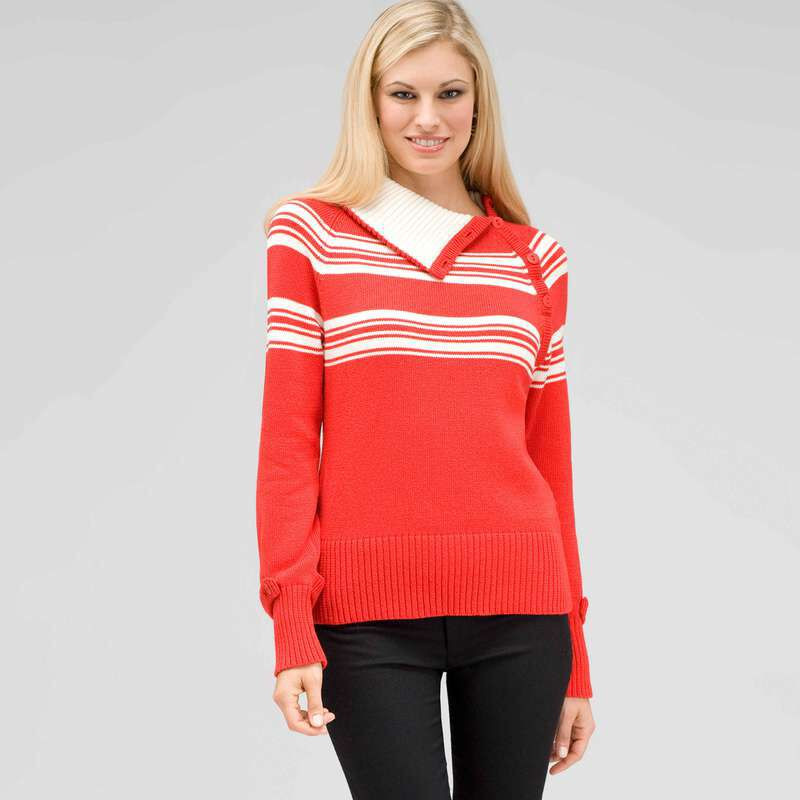Long Sleeve Raglan Button Out Turtle Neck, Fire Red Multi, large