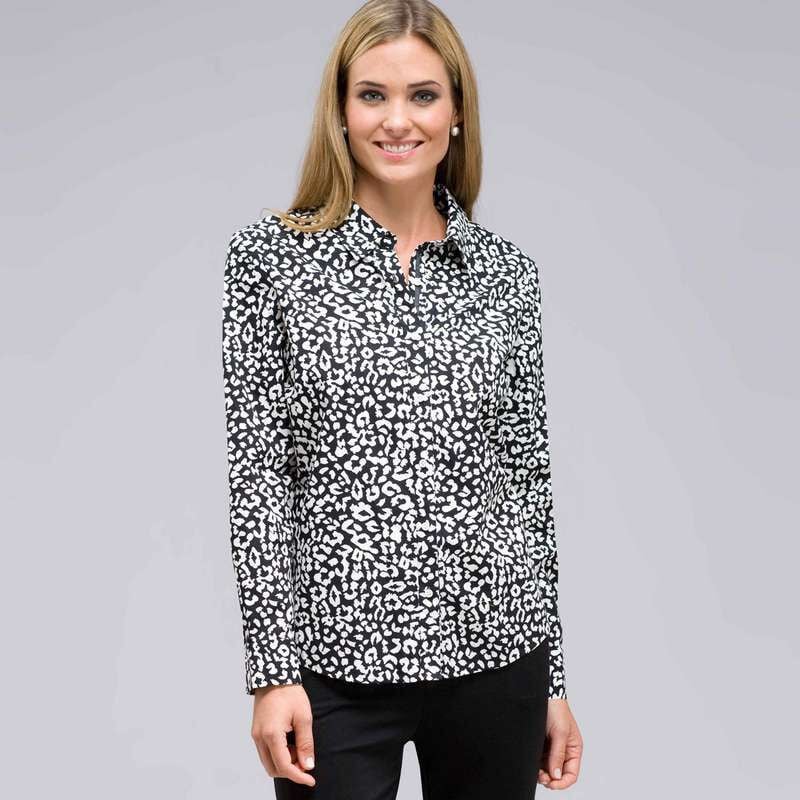 Long Sleeve Classic Button Front Shirt, Black & Sugar, large