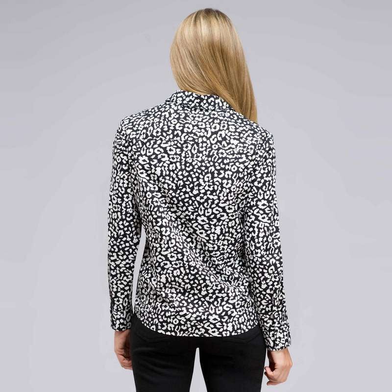 Long Sleeve Classic Button Front Shirt, Black & Sugar, large