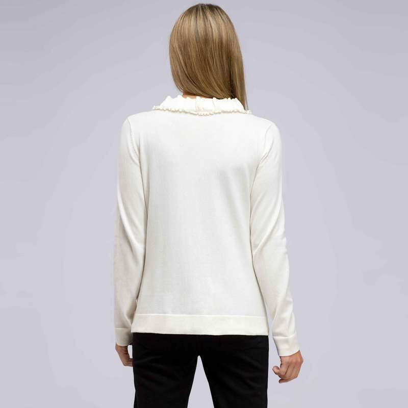 Long Sleeve Ruffle Front Cardigan, Sugar, large