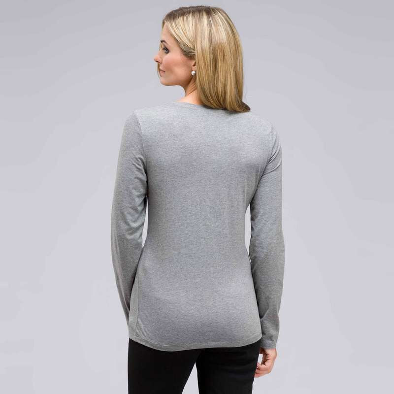 Long Sleeve Appliqued Crew Neck, Grey Heather, large