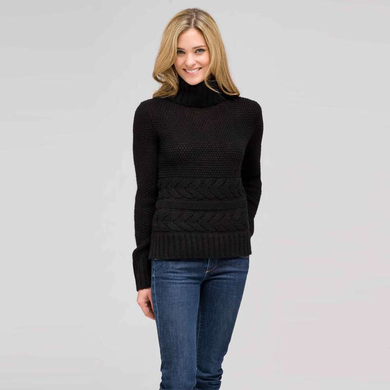 Wool Blend Turtle Neck Sweater, Black, large