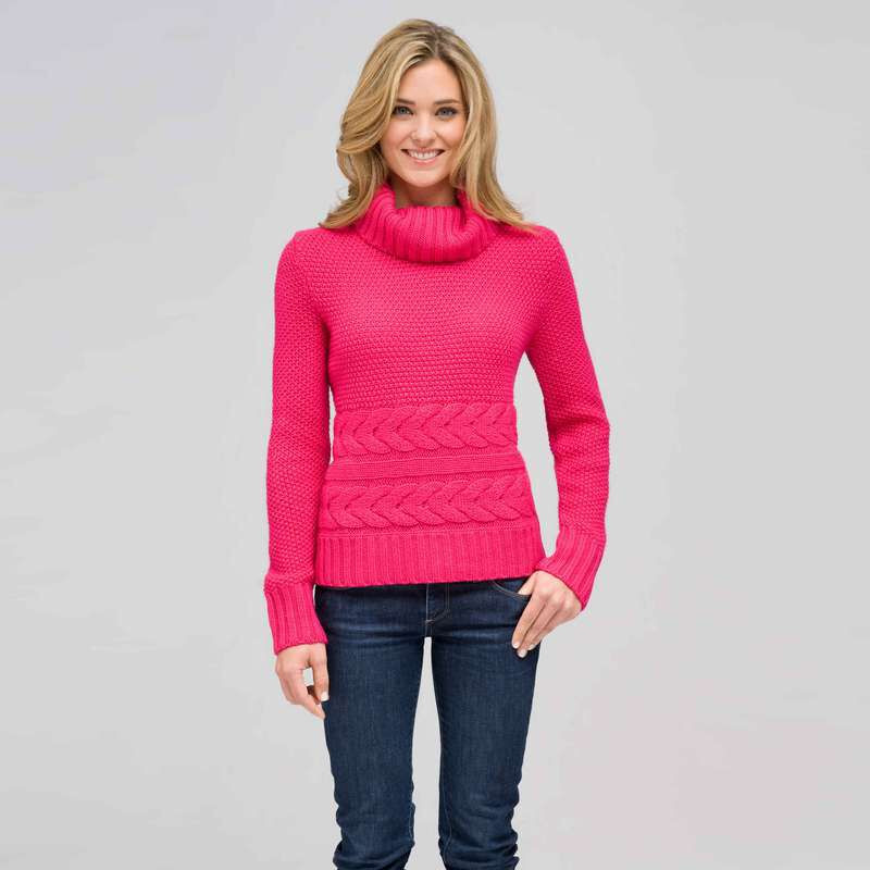 Wool Blend Turtle Neck Sweater, Begonia Pink, large