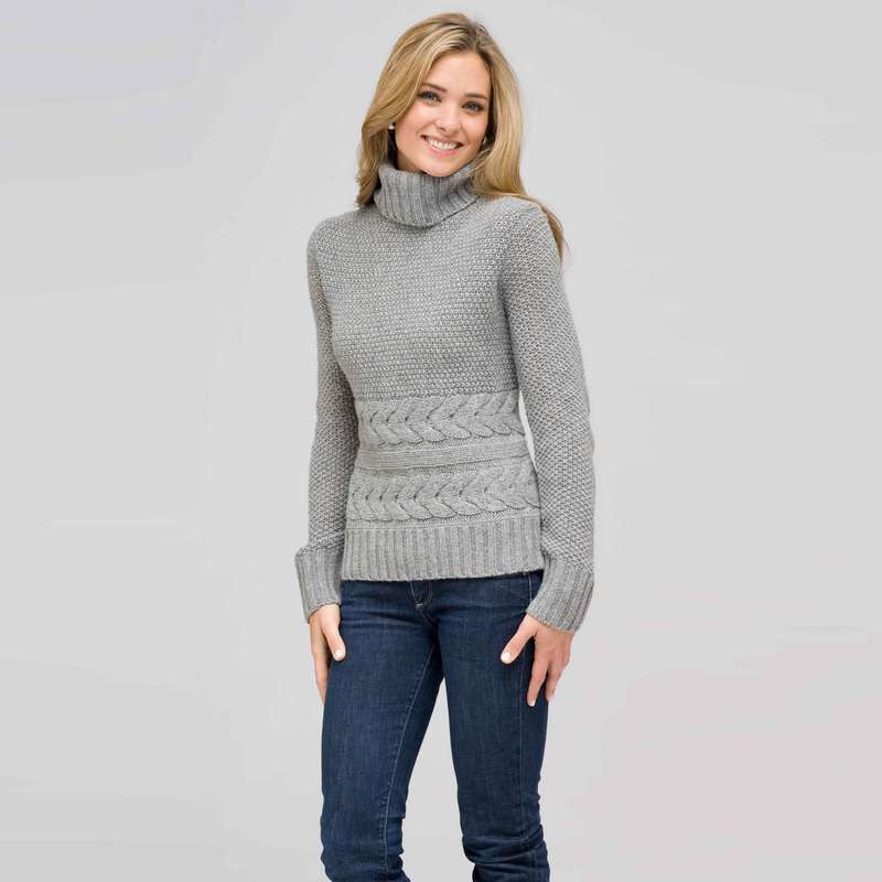Wool Blend Turtle Neck Sweater, Grey Heather, large