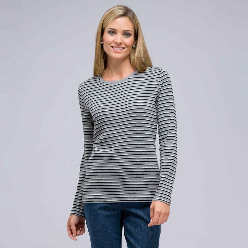 Long Sleeve Crew Neck Top, Heather Grey Multi, large