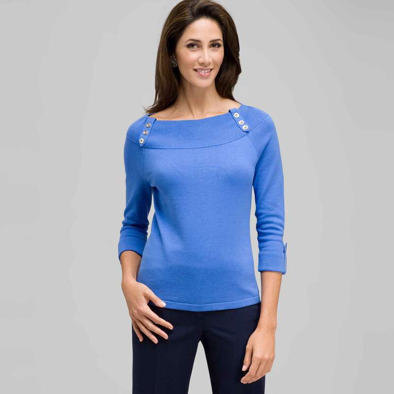 3/4 Sleeve Boat Neck Knit, Blue Fox, large