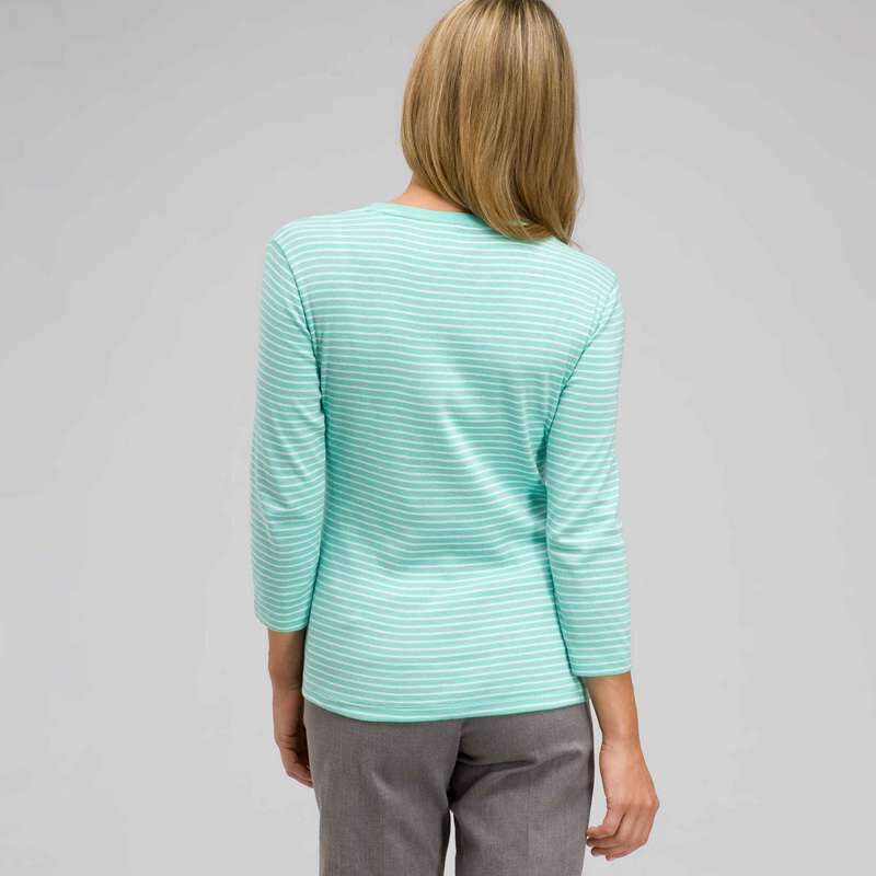 3/4 Sleeve V-Neck Top, Icy Mint Multi, large