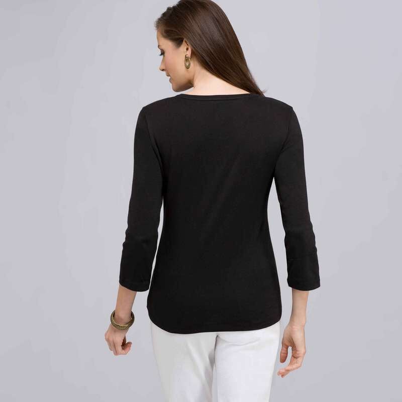 3/4 Sleeve V-Neck Top, Black, large