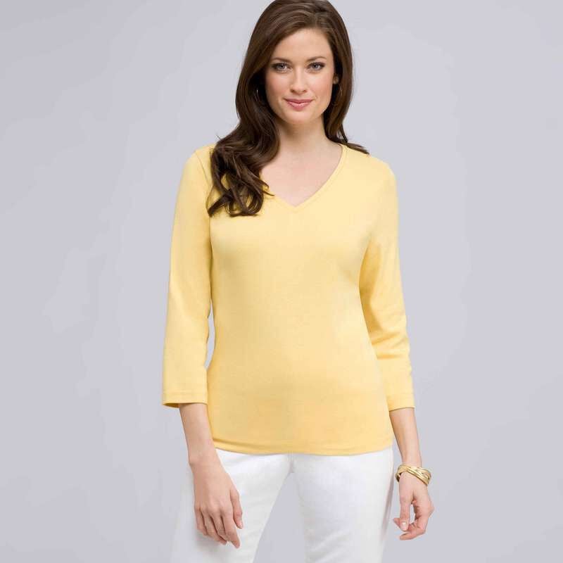 3/4 Sleeve V-Neck Top, Butter, large