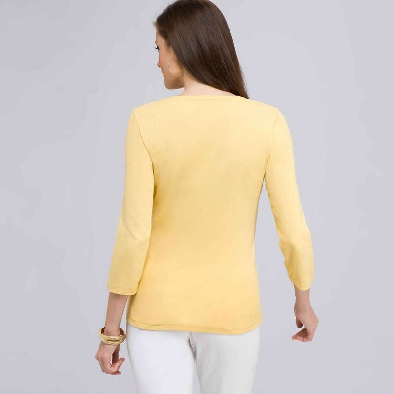 3/4 Sleeve V-Neck Top, Butter, large