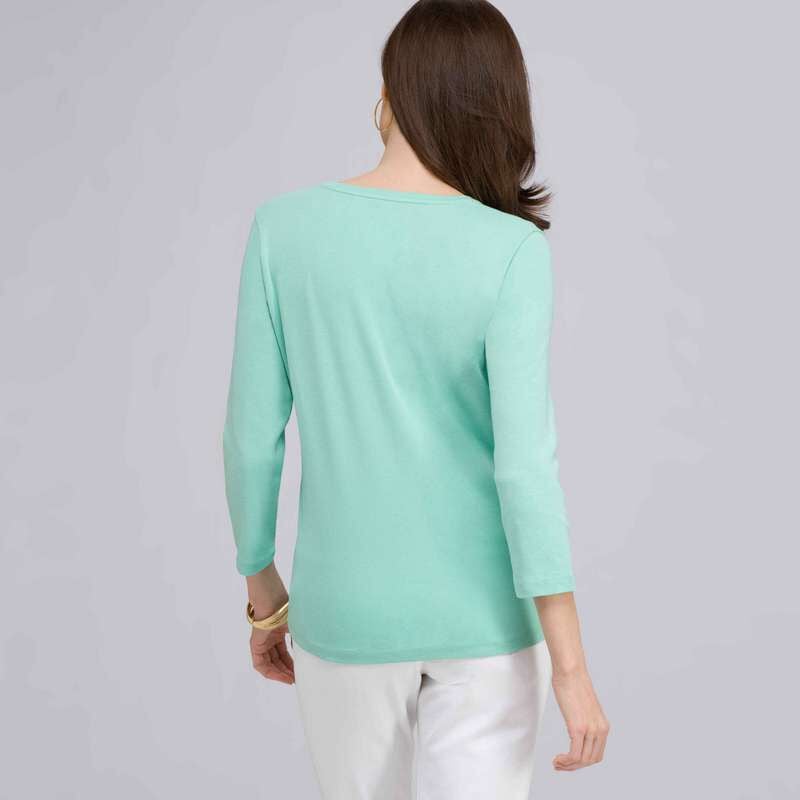 3/4 Sleeve V-Neck Top, Icy Mint, large